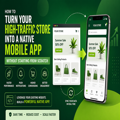 Mobile application services converting an eCommerce store into a native mobile app